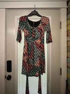 AGB Multicolor Teardrop Print Empire Waist Long Sleeve Dress